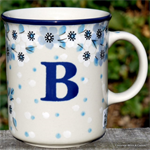 Bunzlau Castle servies. mug alphabet B Blue White Love 1236-2328B