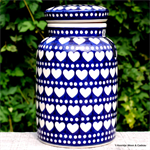 Bunzlau Castle storage jar with cork lid Blue Valentine