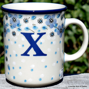 Bunzlau Castle servies mug alphabet X Blue White Love 1236-2328X